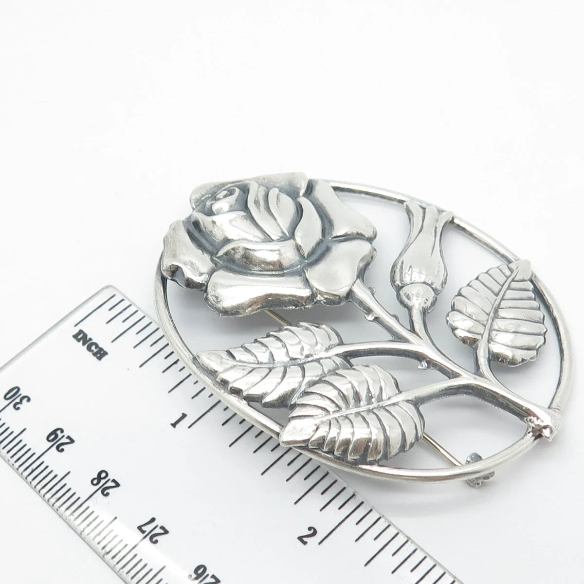 925 Sterling Silver Vintage Danecraft Rose Floral Pin Brooch
