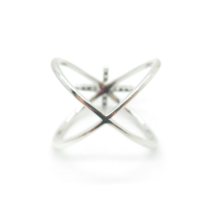 925 Sterling Silver Round-Cut C Z Crisscross Ring Size 7.25