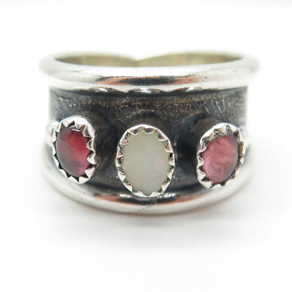 CHIMNEY BUTTE Old Pawn Sterling Silver Opal & Tourmaline Oxidized Ring Size 9.75