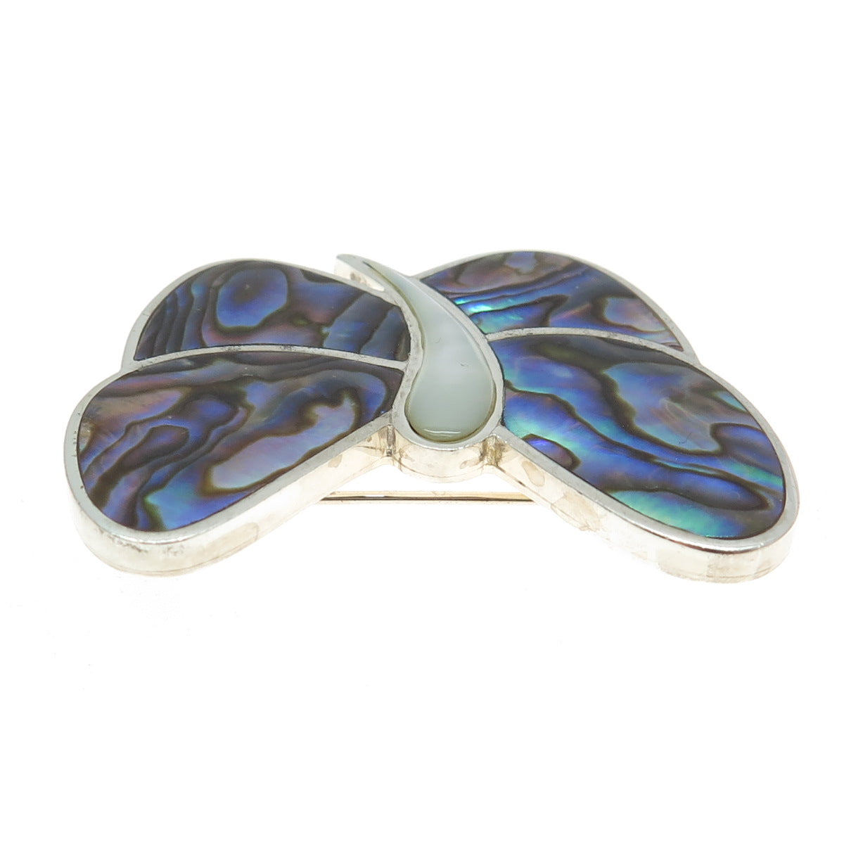 SAJEN 925 Sterling Silver Vintage Real Abalone Shell & MOP Butterfly Pin Brooch