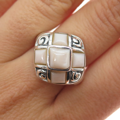 925 Sterling Silver Vintage Real MOP Modernist Spiral Ring Size 8.25