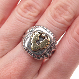 935 Silver Antique WWII Golden Eagle Oxidized Signet Ring Size 8.25