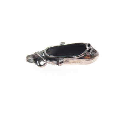 925 Sterling Silver Vintage Ballet Shoe Oxidized 3D Charm Pendant