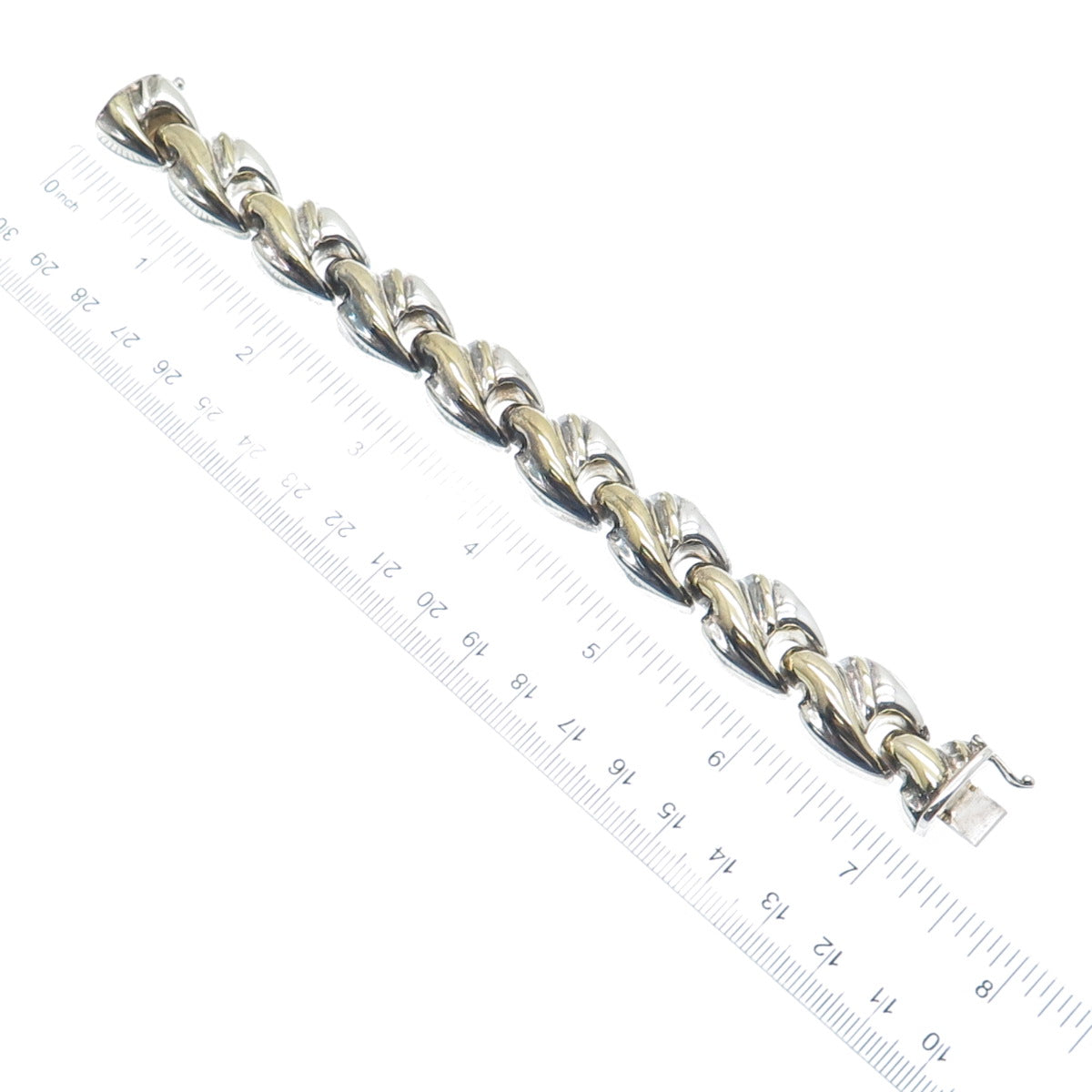 925 Sterling Silver 2-Tone Vintage Italy Modernist Oxidized Link Bracelet 7"