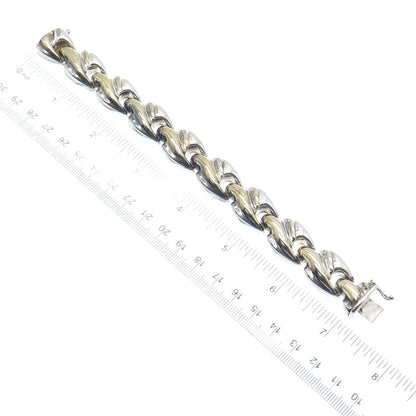 925 Sterling Silver 2-Tone Vintage Italy Modernist Oxidized Link Bracelet 7"