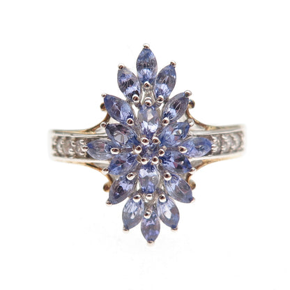 Chuck Clemency 925 Sterling Silver Real Tanzanite & White Topaz Ring Size 8