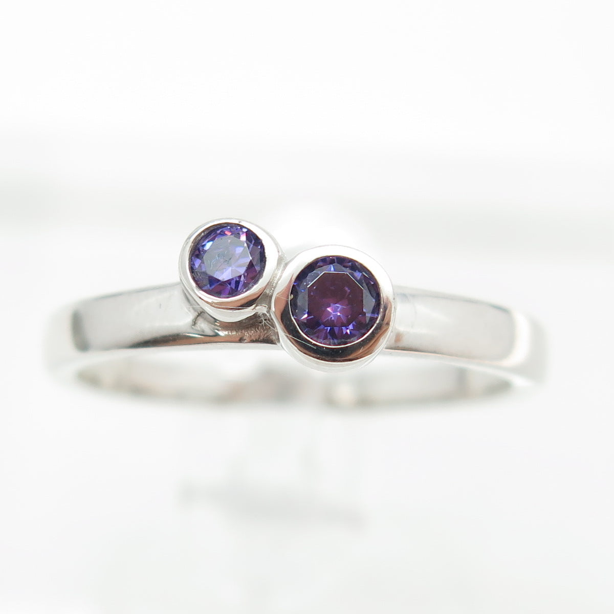 925 Sterling Silver Round-Cut Purple C Z Ring Size 9