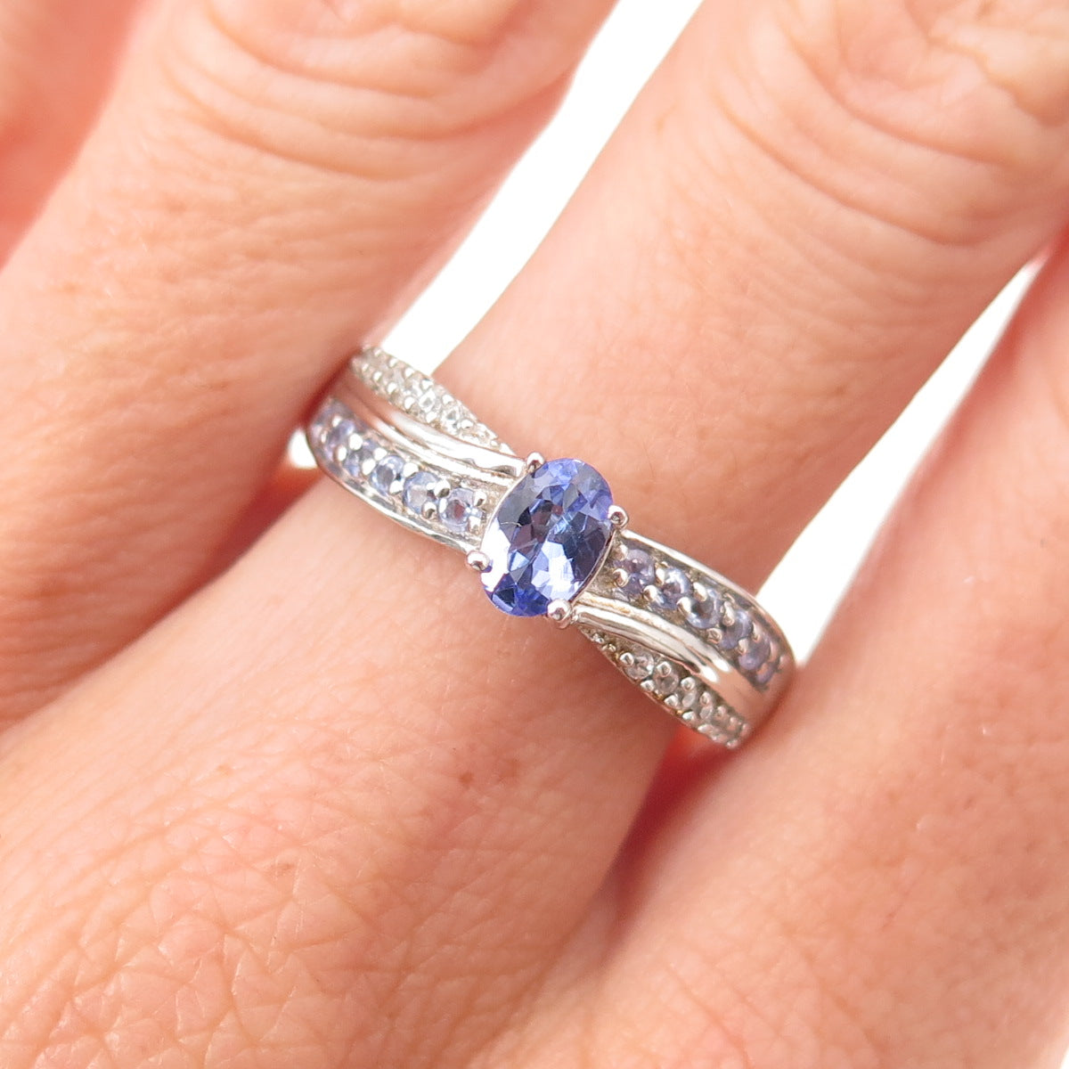 Chuck Clemency 925 Sterling Silver Real Tanzanite & White Topaz Ring Size 8.25