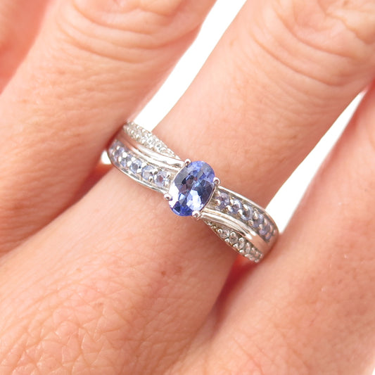 Chuck Clemency 925 Sterling Silver Real Tanzanite & White Topaz Ring Size 8.25