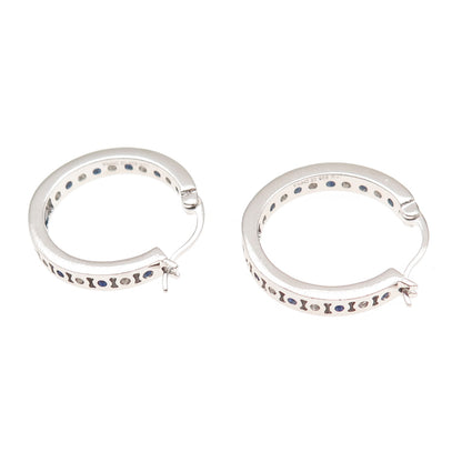 Jacmel Mauritius Sterling Silver Lab-Created Sapphire C Z In & Out Hoop Earrings