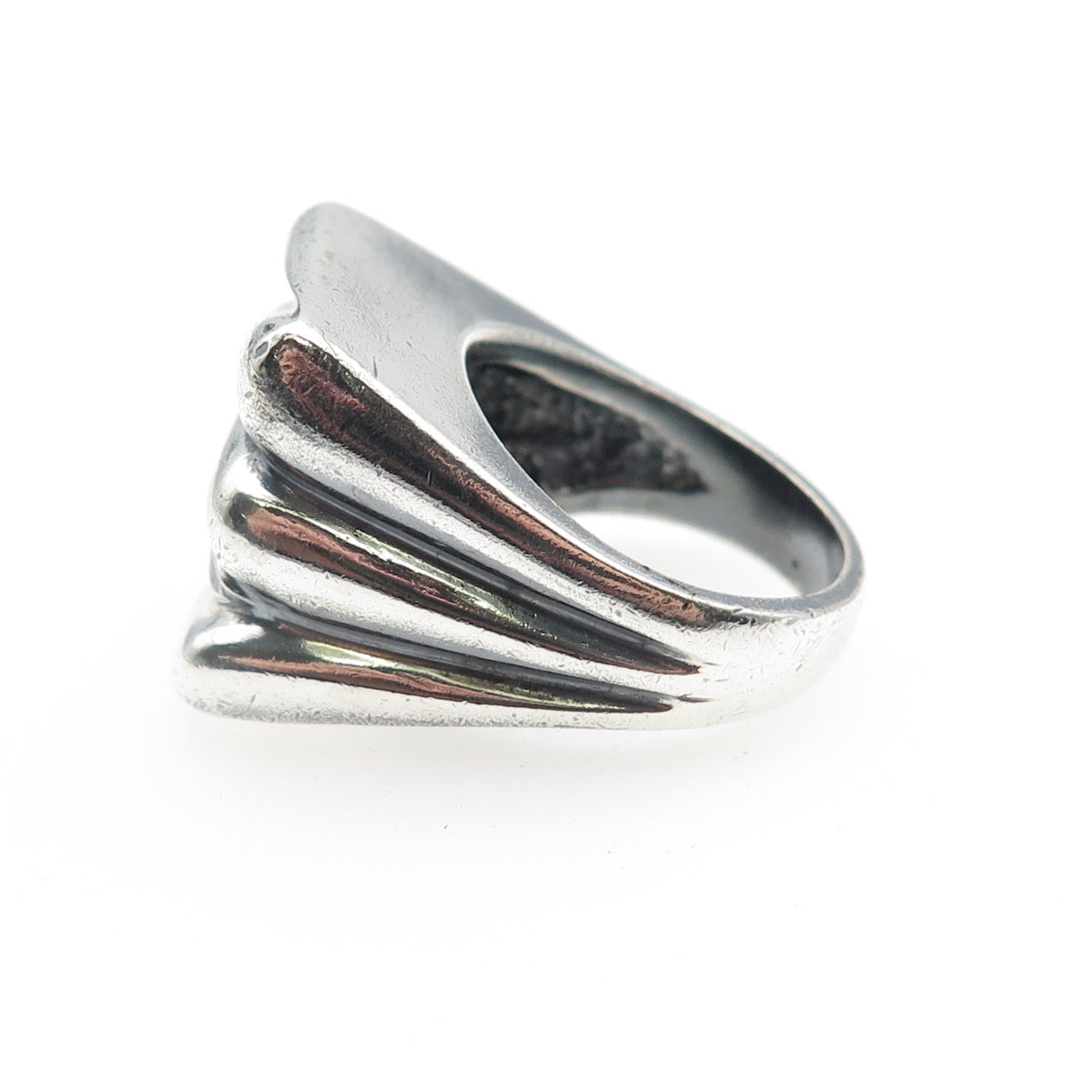 925 Sterling Silver Vintage Modernist Zig Zag Dome Oxidized Ring Size 6