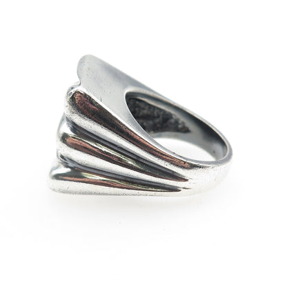 925 Sterling Silver Vintage Modernist Zig Zag Dome Oxidized Ring Size 6