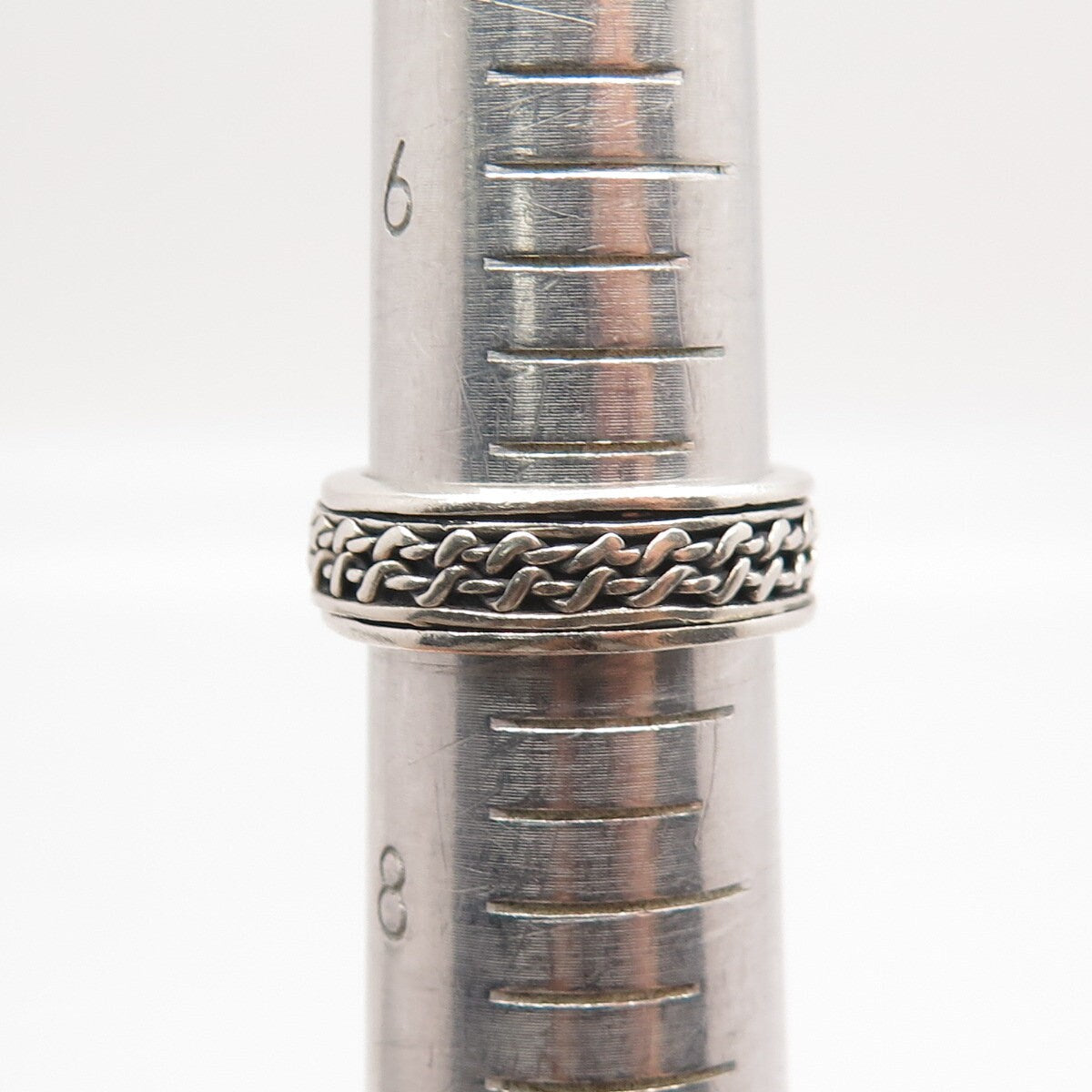 925 Sterling Silver Vintage Wicker Band Ring Size 7.25