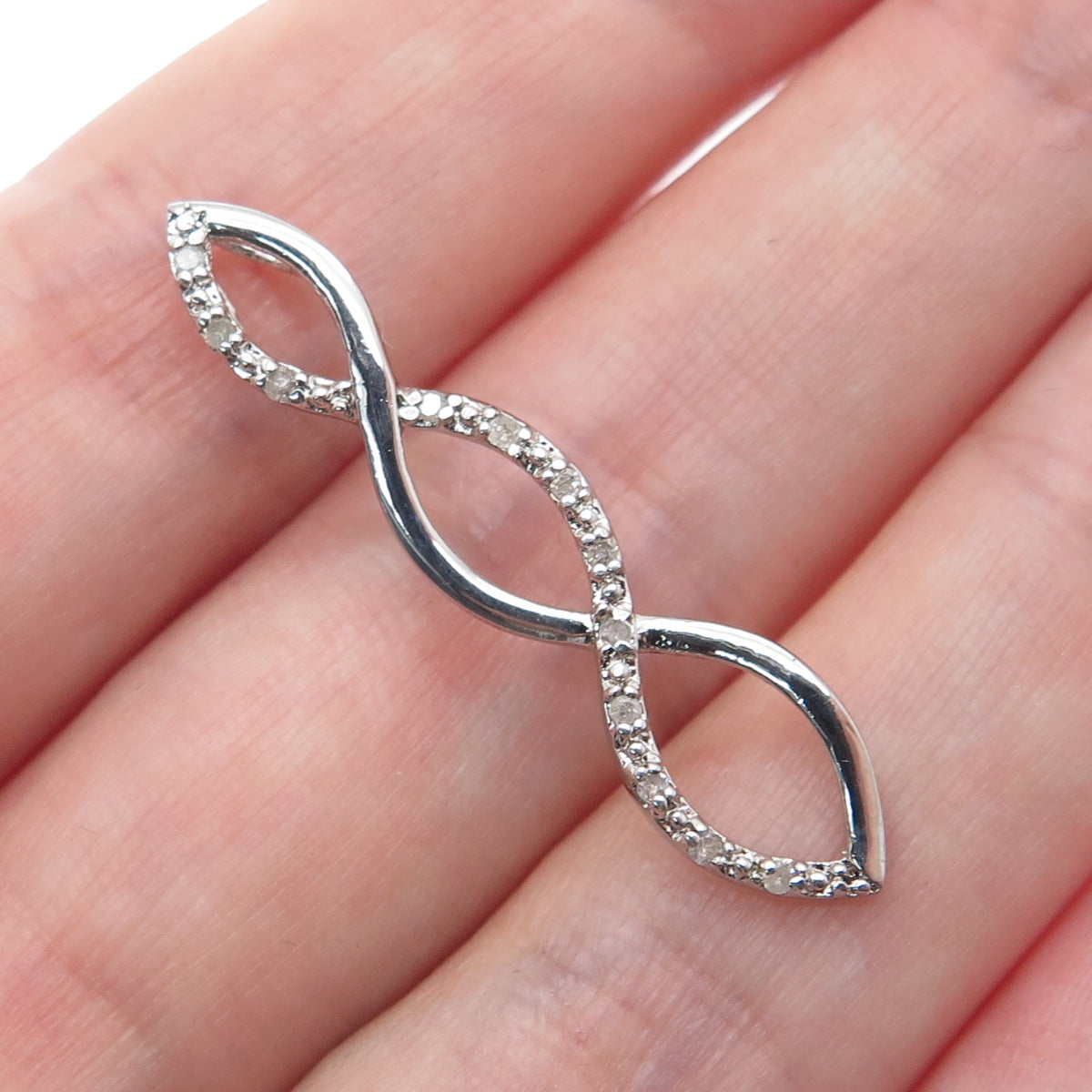 925 Sterling Silver Real Round-Cut Diamond Twisted Infinity Charm Pendant