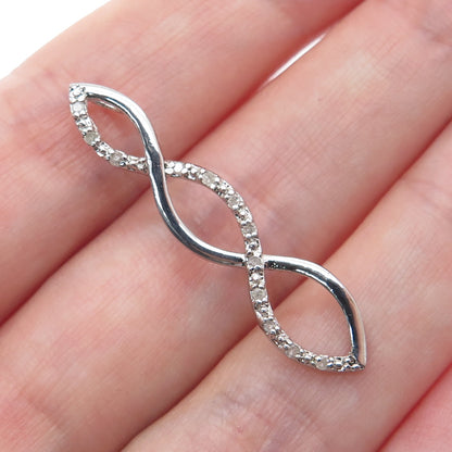 925 Sterling Silver Real Round-Cut Diamond Twisted Infinity Charm Pendant