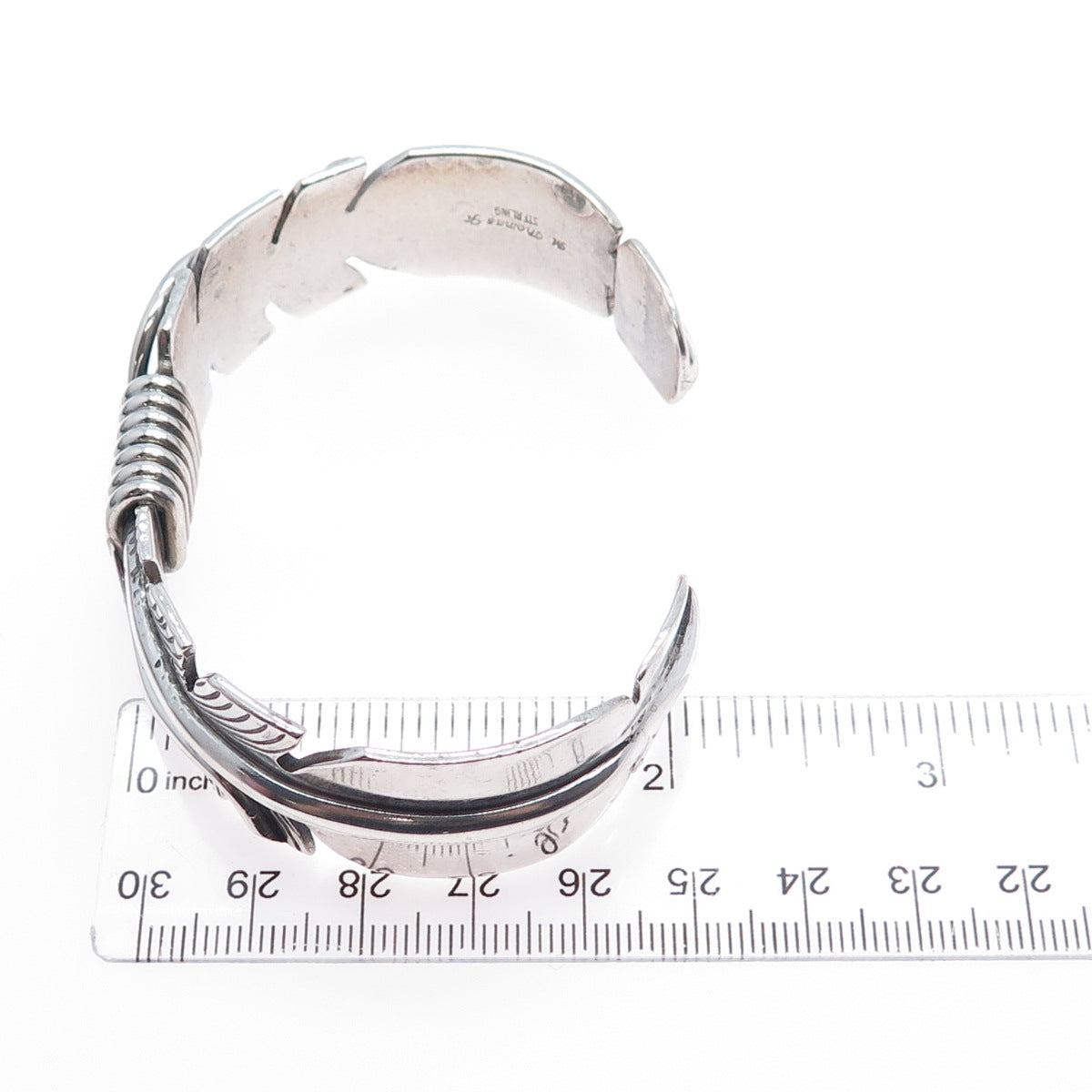 Mike Thomas Jr Navajo Old Pawn Sterling Silver Feather Adjustable Bracelet 7.75"