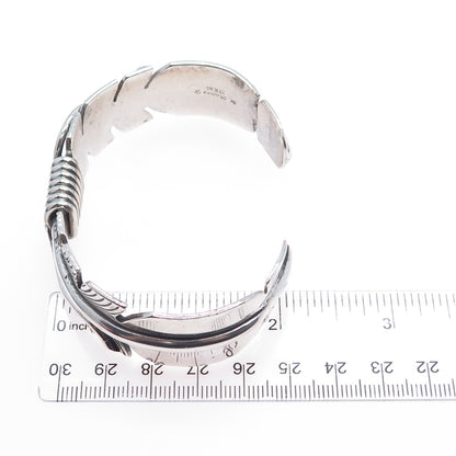 Mike Thomas Jr Navajo Old Pawn Sterling Silver Feather Adjustable Bracelet 7.75"