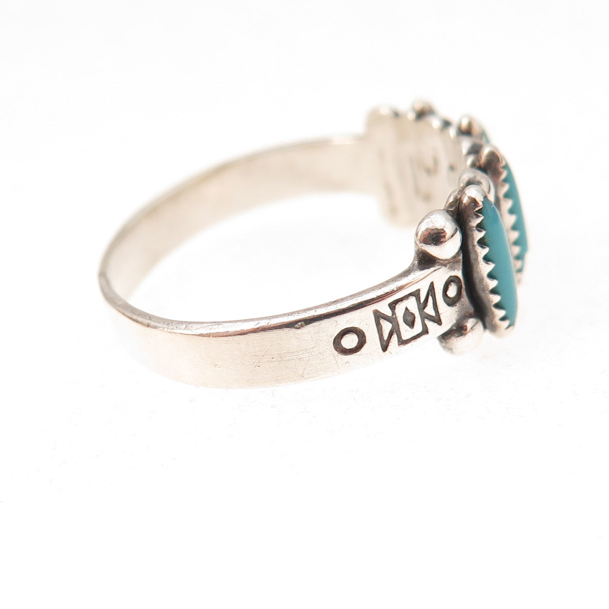 Bell Trading Post Old Pawn Sterling Vintage Turquoise Needlepoint Ring Size 7