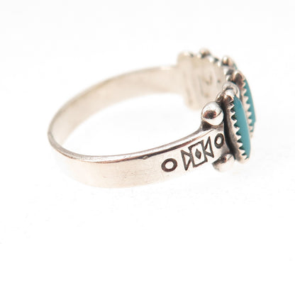 Bell Trading Post Old Pawn Sterling Vintage Turquoise Needlepoint Ring Size 7