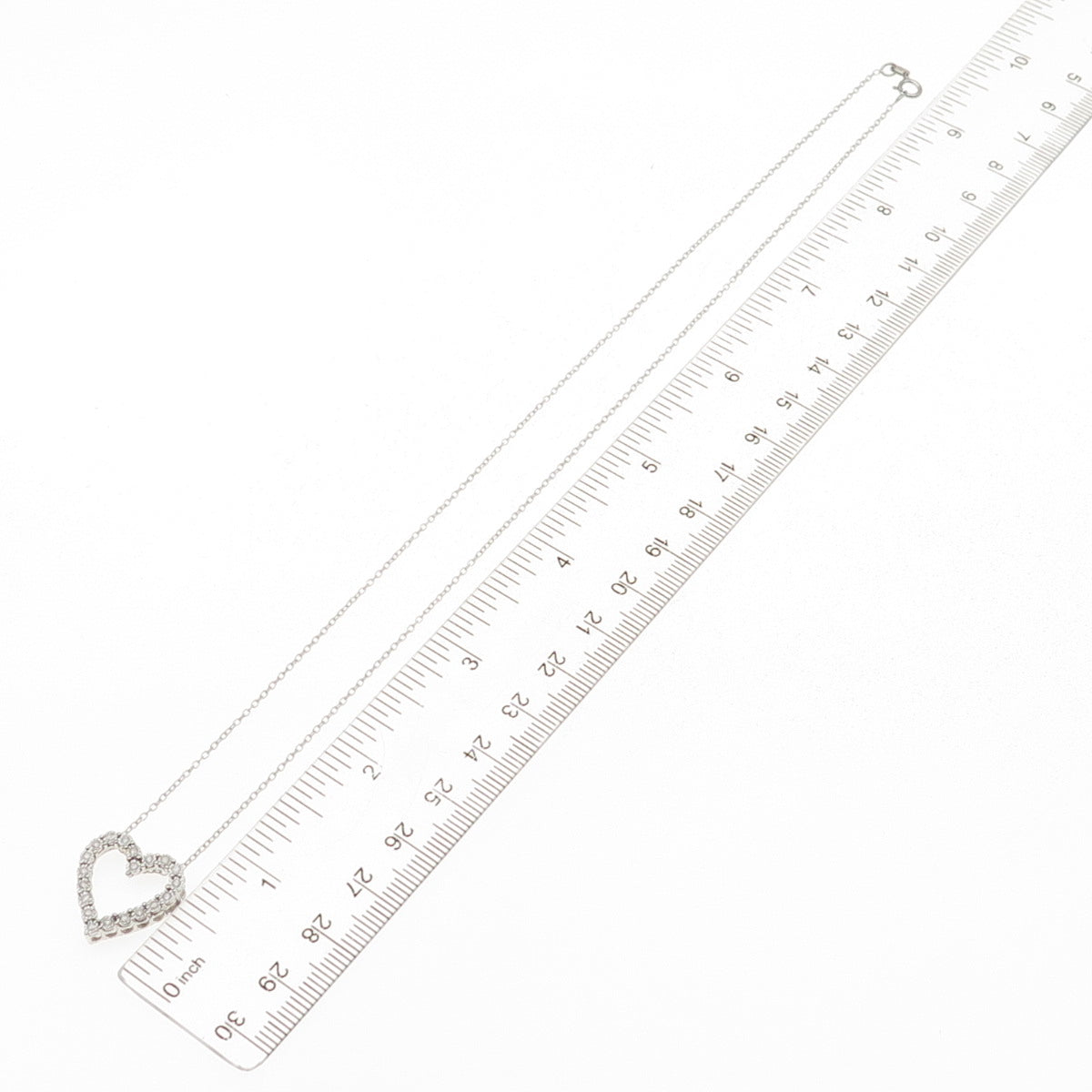 925 Sterling Silver Real Round-Cut Diamond Heart Cable Chain Necklace 18"