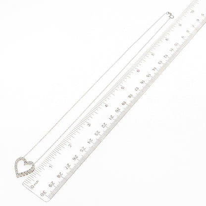 925 Sterling Silver Real Round-Cut Diamond Heart Cable Chain Necklace 18"