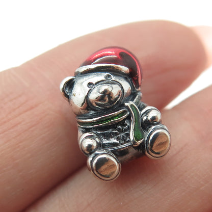 PANDORA 925 Sterling Silver Enamel Christmas Bear Bead Charm