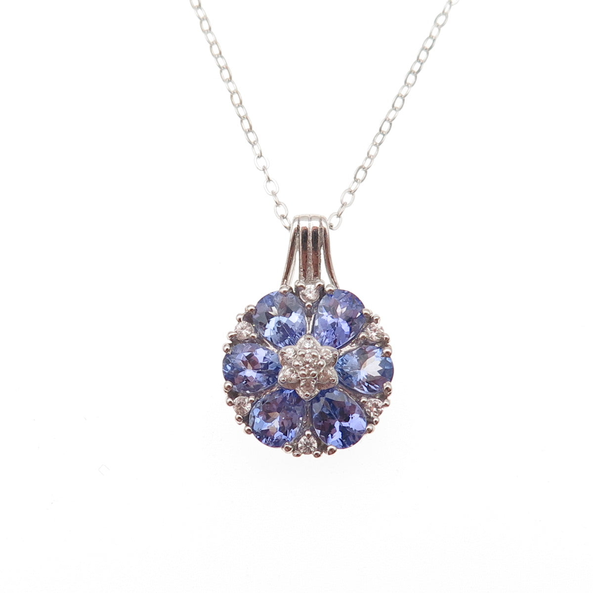 Chuck Clemency 925 Sterling Silver Real Tanzanite White Topaz Chain Necklace 20"