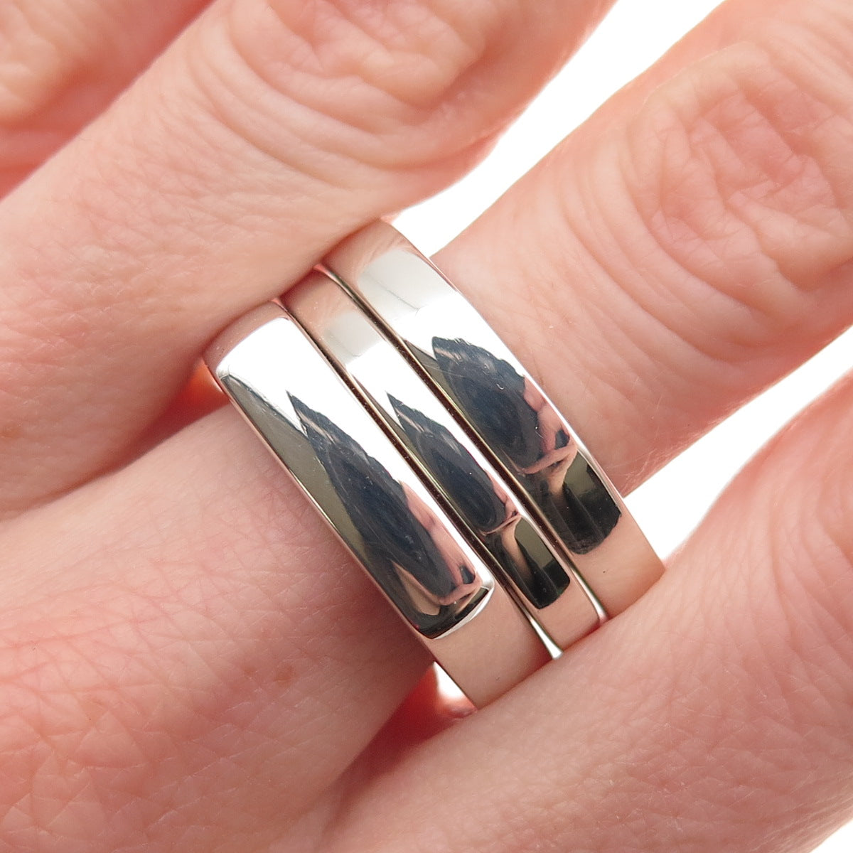 Gucci Sterling Silver Vintage Italy SET of 3 Hexagon Stackable Rings Size 8.75