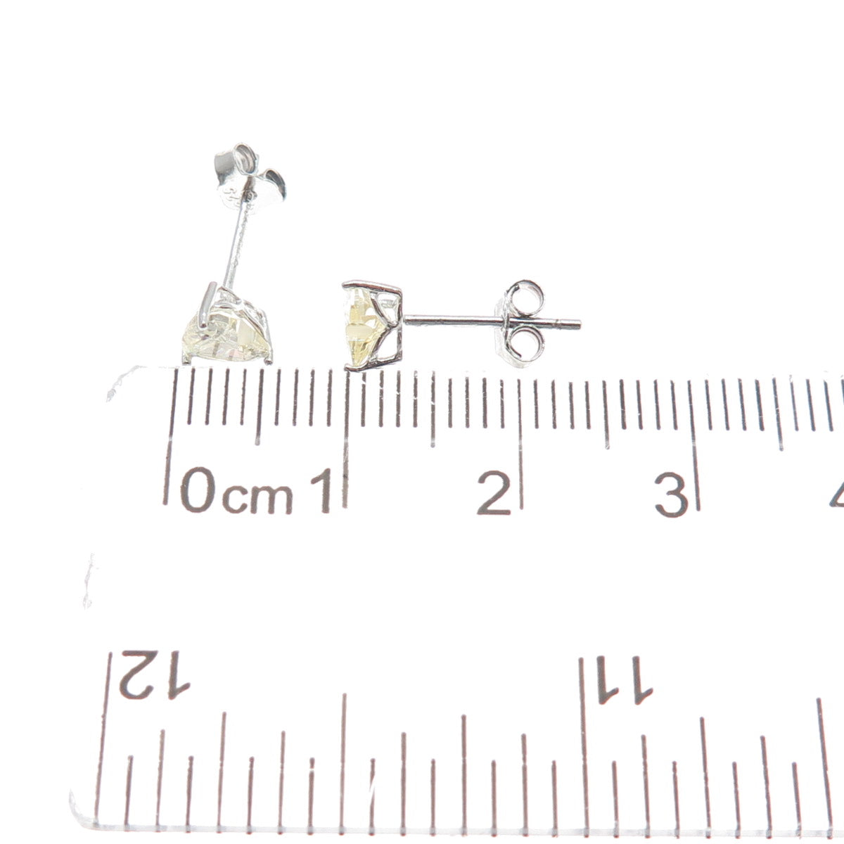 925 Sterling Silver Heart-Cut Canary C Z Stud Earrings