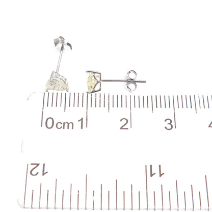 925 Sterling Silver Heart-Cut Canary C Z Stud Earrings