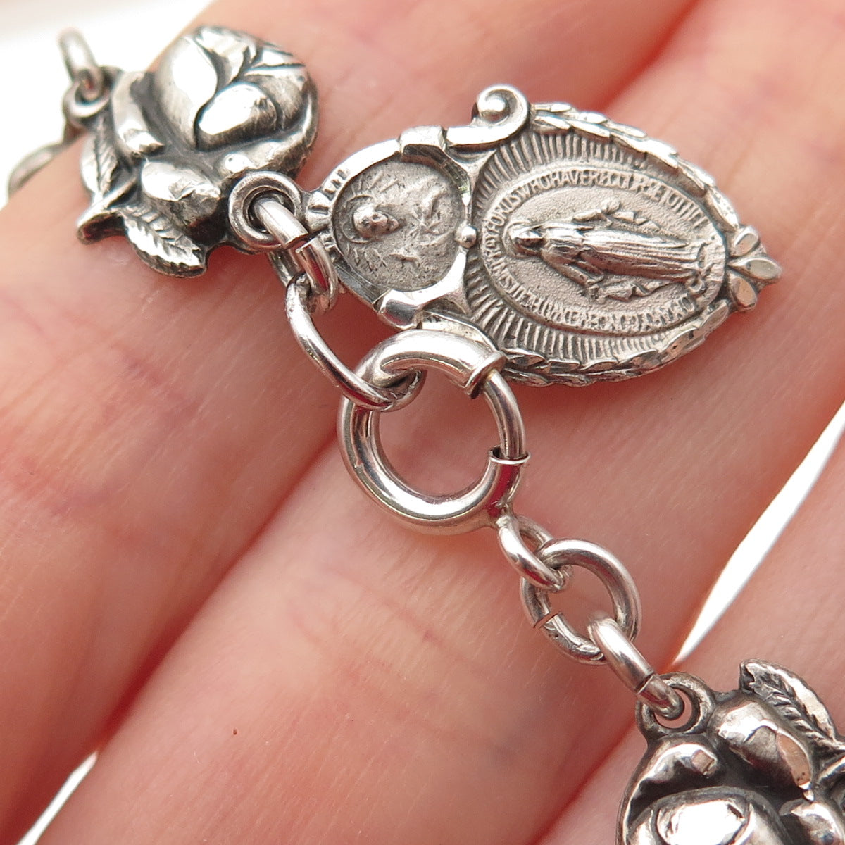 925 Sterling Antique Art Deco St. Mary Christopher Joseph Michael Bracelet 6.5"