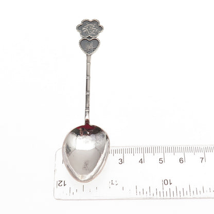 925 Sterling Silver Antique Chinese Fortune & Longevity Bamboo Coffee Spoon