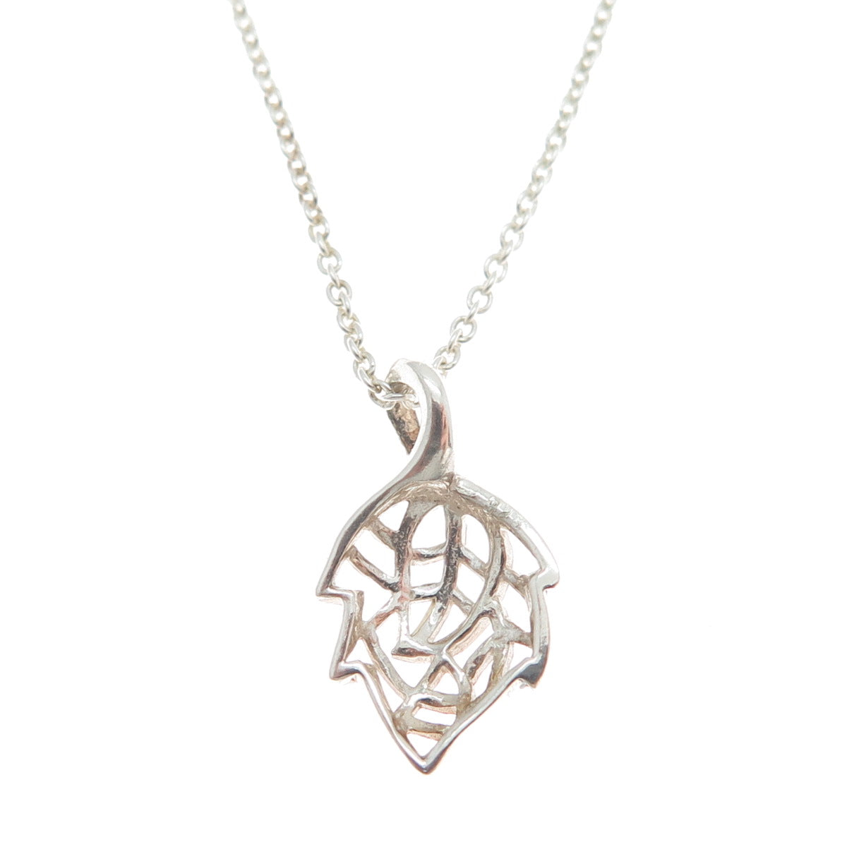 925 Sterling Silver Italy Modernist Floral Leaf Cable Chain Necklace 18"