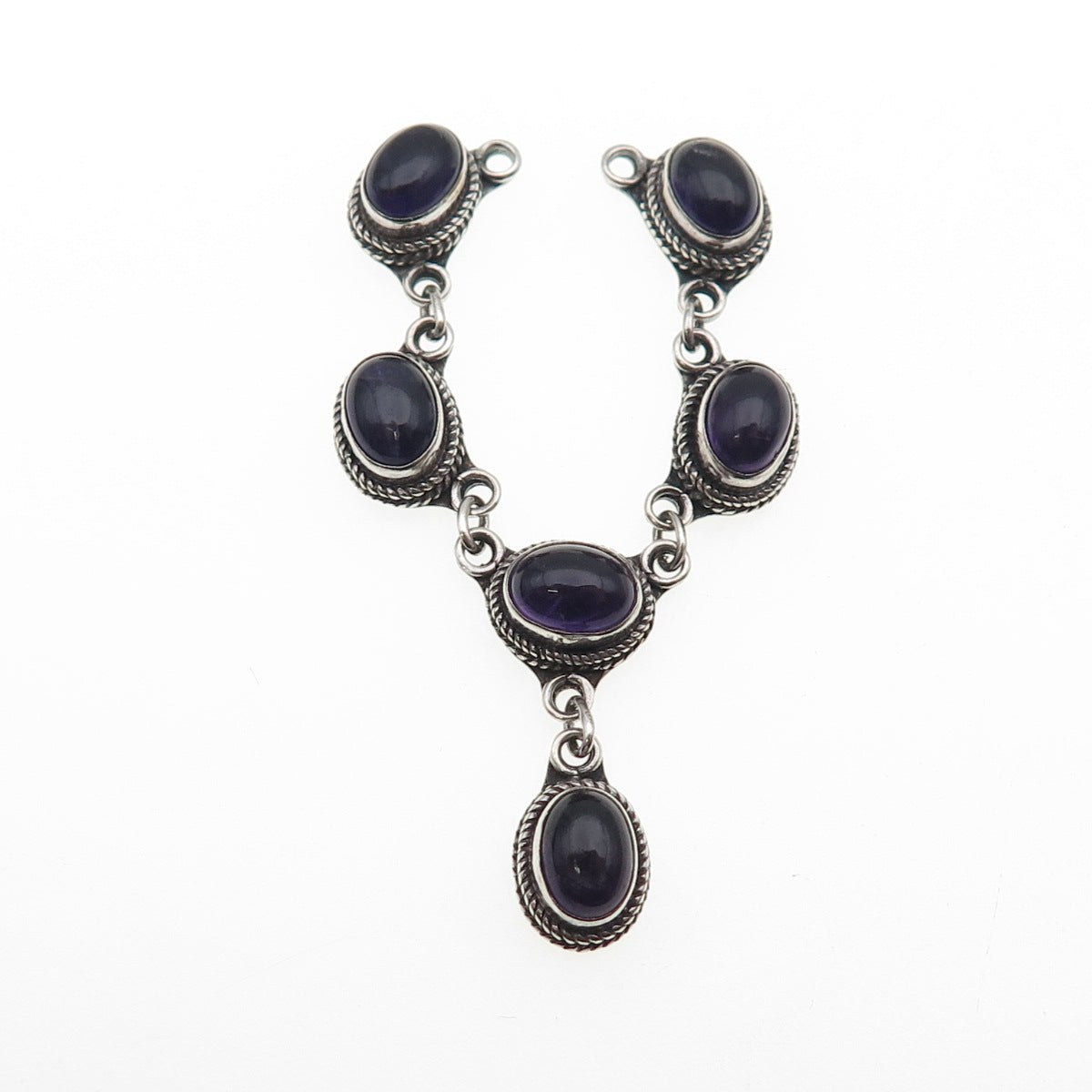 925 Sterling Silver Vintage Real Cabochon Amethyst Centerpiece Necklace Part