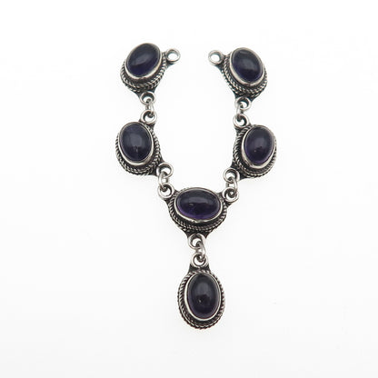 925 Sterling Silver Vintage Real Cabochon Amethyst Centerpiece Necklace Part