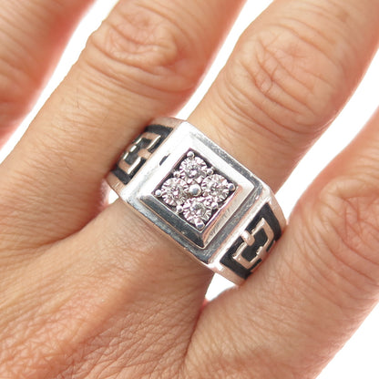 925 Sterling Silver Vintage Real Round-Cut Diamond Oxidized Ring Size 7