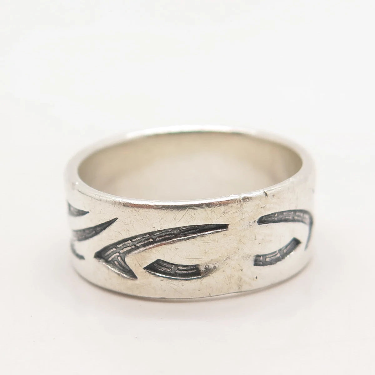 925 Sterling Silver Vintage Modernist Band Ring Size 9.25