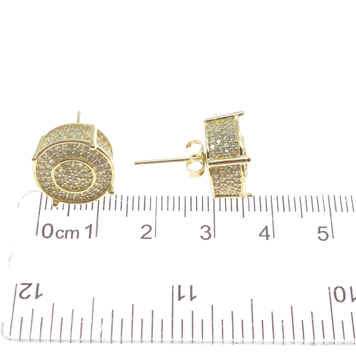 925 Sterling Silver Gold Plated Round-Cut C Z Sparkle Stud Earrings