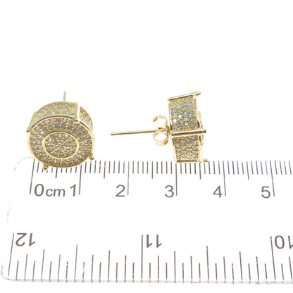 925 Sterling Silver Gold Plated Round-Cut C Z Sparkle Stud Earrings