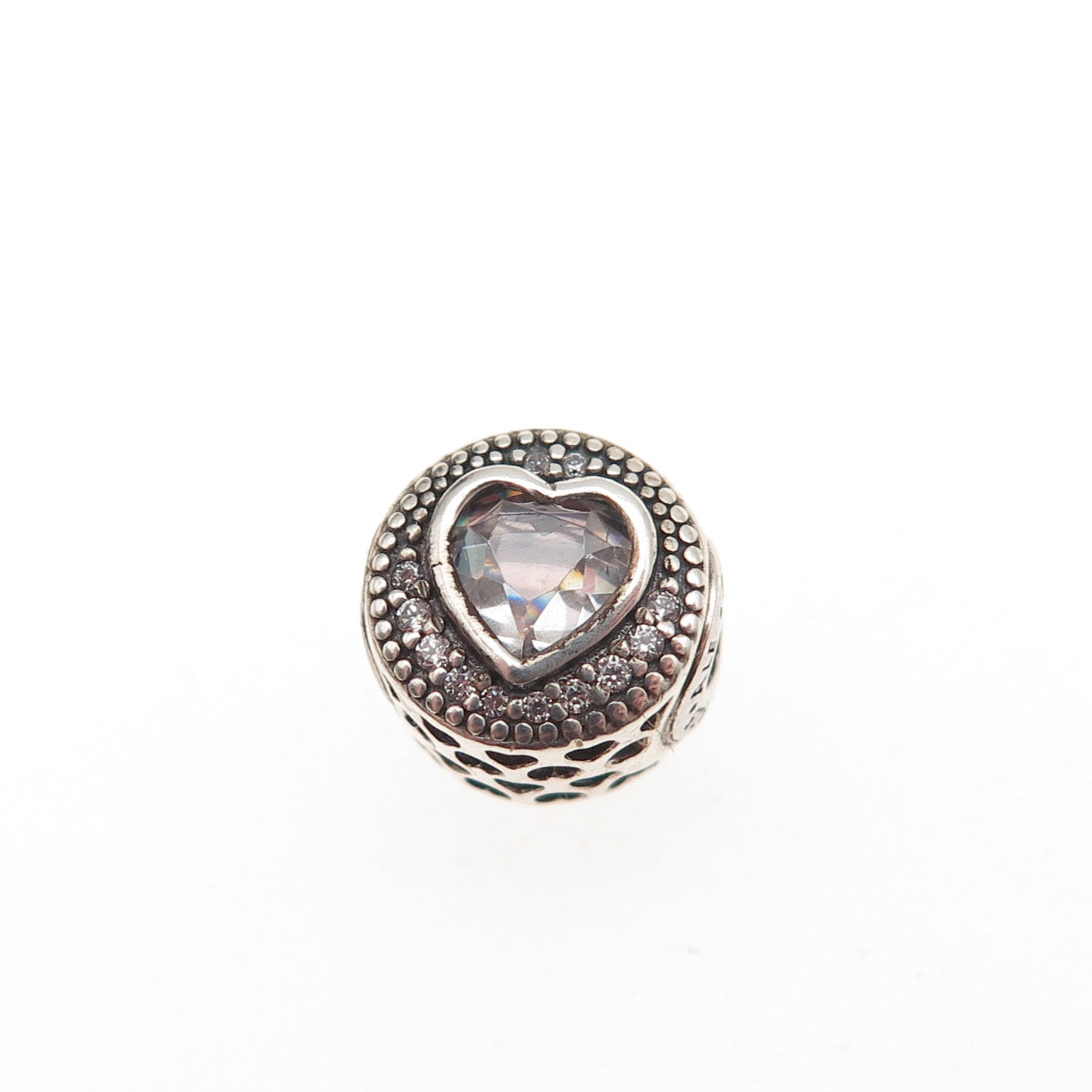 Pandora 925 Sterling Silver C Z Essence Passion Heart Slide Bead Charm