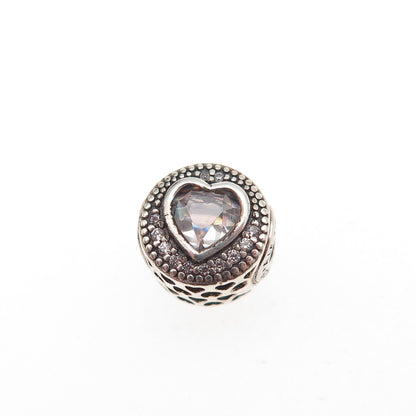 Pandora 925 Sterling Silver C Z Essence Passion Heart Slide Bead Charm