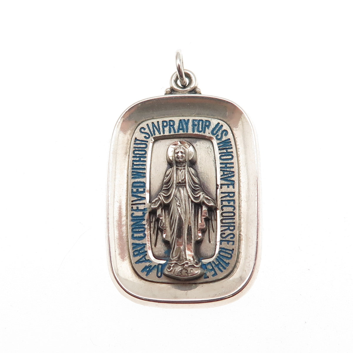 CREED 925 Sterling Silver Vintage Enamel St. Mary Miraculous Charm Pendant