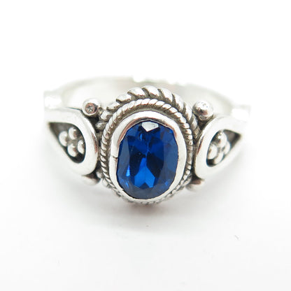 925 Sterling Silver Vintage Blue C Z Boho / Ethnic Ring Size 5.25