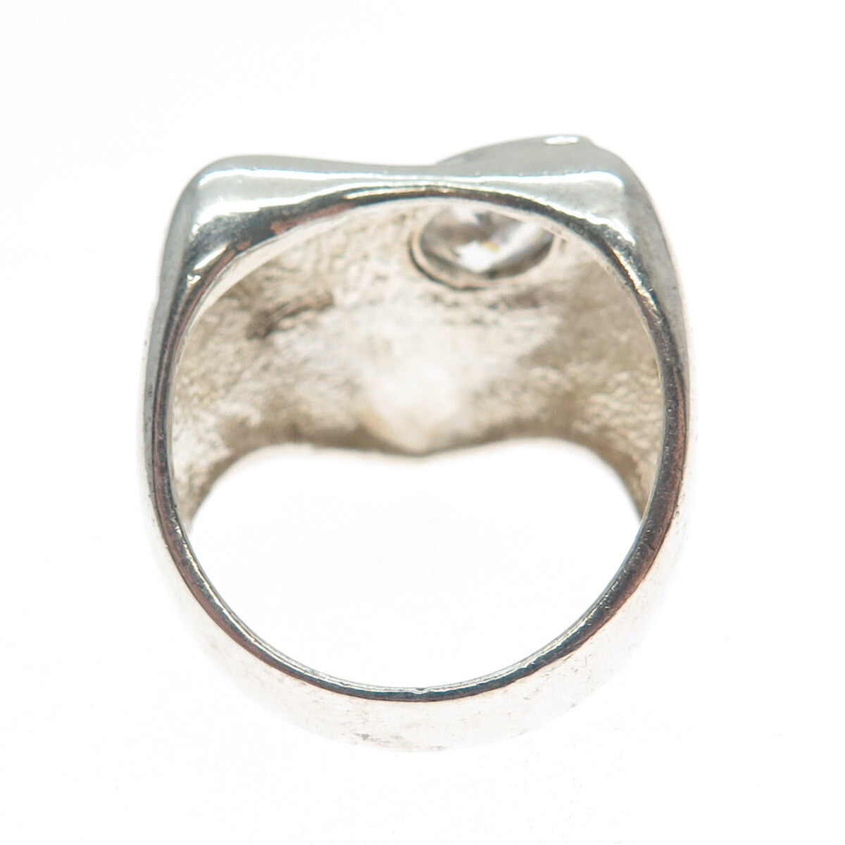 925 Sterling Silver Vintage Pear-Cut Shaped C Z Ribbed Modernist Ring Size 9