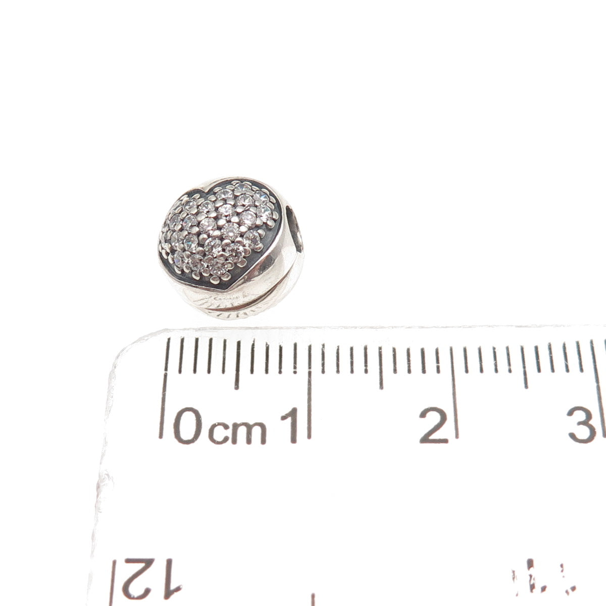 Pandora 925 Sterling Silver C Z Heart Clip Bead Lock Charm