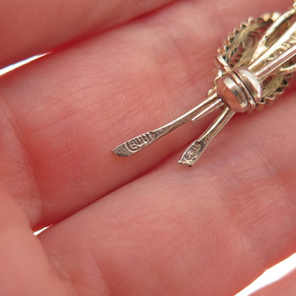 800 Silver Gold Plated Vintage Italy Floral Filigree Pin Brooch