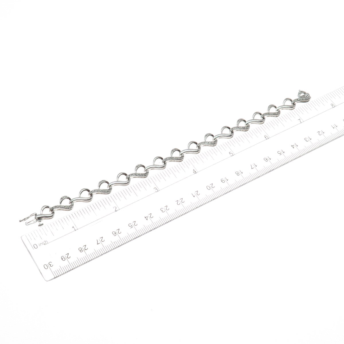 SUN 925 Sterling Silver Real Round-Cut Diamond Heart Link Bracelet 7"
