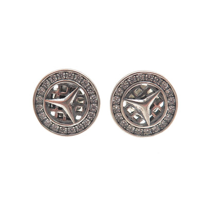 925 Sterling Silver Round-Cut C Z Mercedes-Benz Stud Earrings