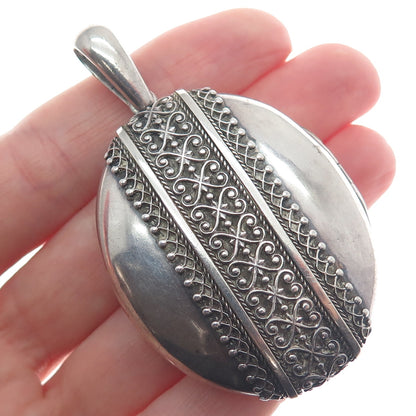 925 Sterling Silver Antique Victorian Ornate Heart Oval Locket Oxidized Pendant