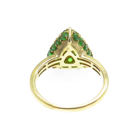 DSMK 925 Sterling Silver Gold Plated Real Peridot Gem Triangle Ring Size 7.25